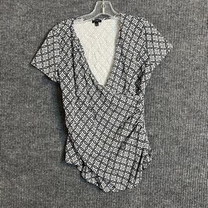 Talbots Womens Faux Wrap Shirt Size Medium Short Sleeve Office Stretch V Neck